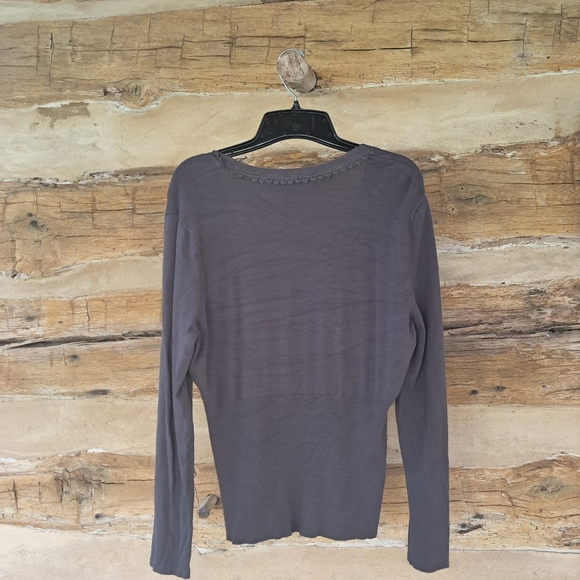 Cato Brown Satin Front Rayon & Nylon Split Neck Tie Sweater Size XL - Picture 6 of 9